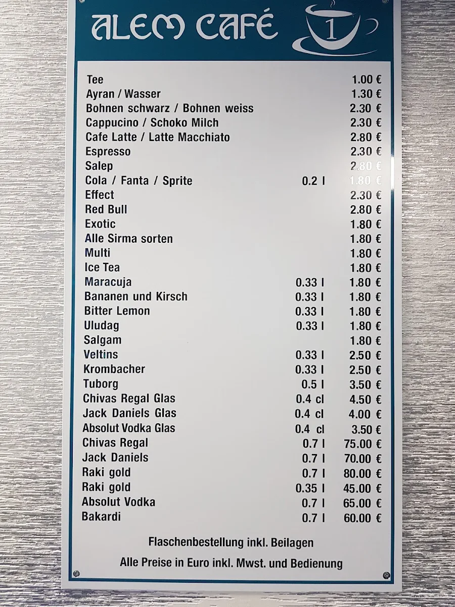 Speisekarte, Alem Café 1/2