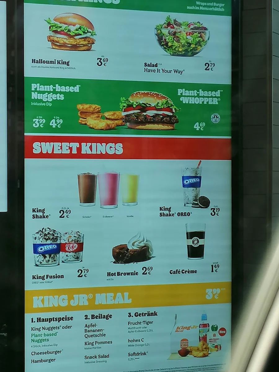 Speisekarte, Burger King Halle