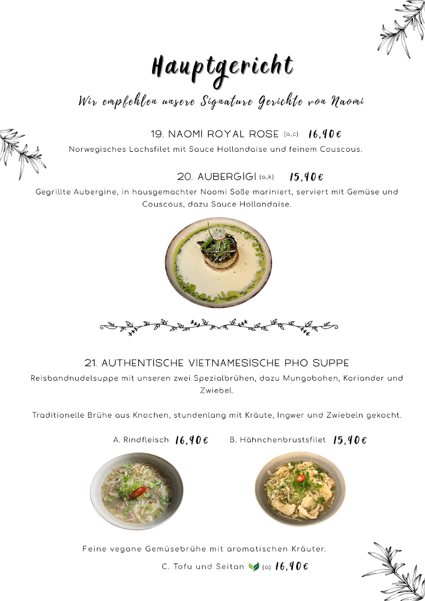 Speisekarte, Naomi Cuisine - Asiatisches Fusion