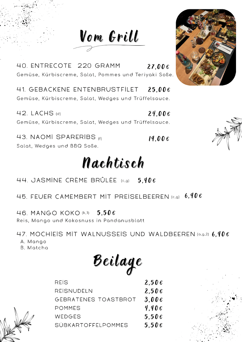 Speisekarte, Naomi Cuisine - Asiatisches Fusion