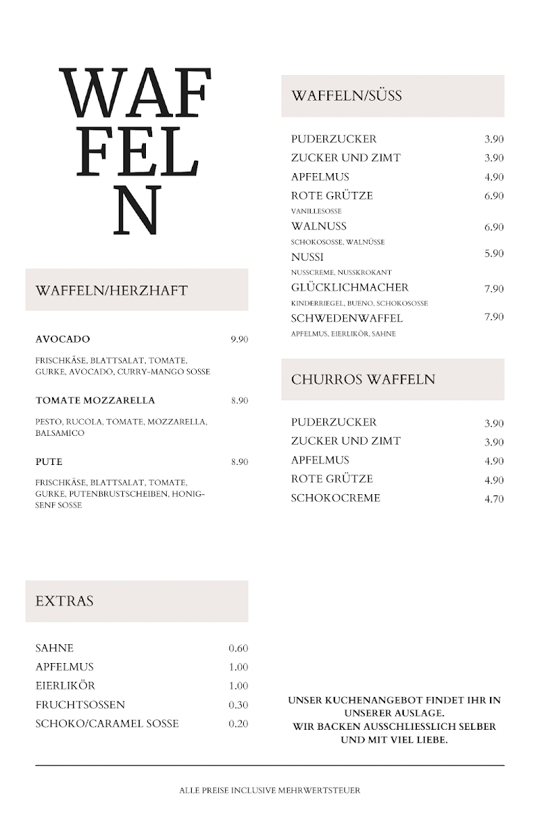 Speisekarte, BeAwi KreativCafé