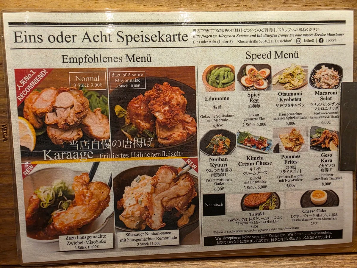 Speisekarte, 1oder8