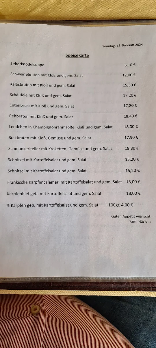 Speisekarte, Gasthof "Zur schönen Aussicht" - Günter Härlein