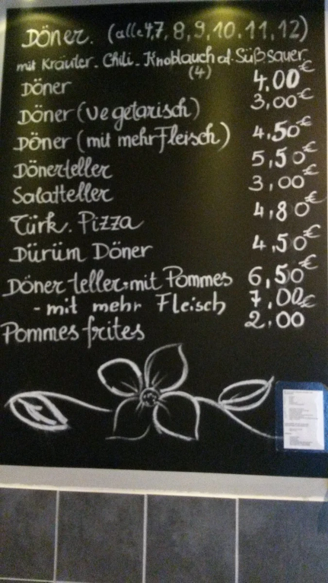 Speisekarte, Imbiss Südtreff