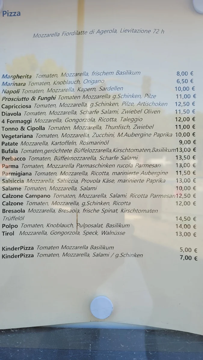 Speisekarte, Ristorante & Pizzeria Perbacco Berlin