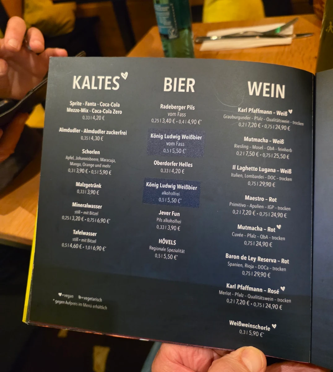 Speisekarte, HANS IM GLÜCK - BOCHUM Kortumstraße