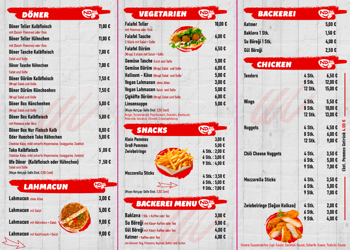 Speisekarte, ND DÖNER