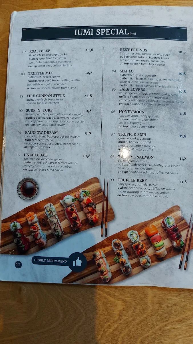 Speisekarte, Iu Mi Sushi Bar