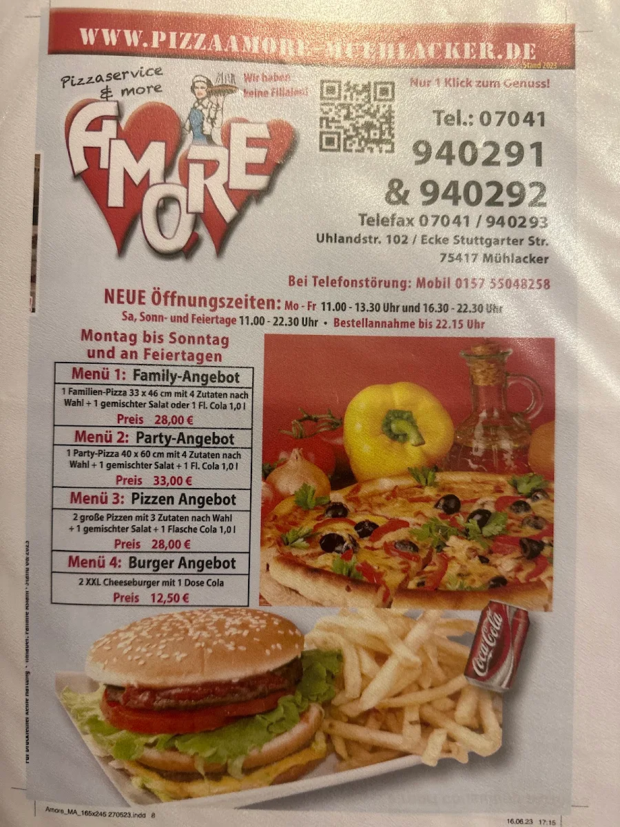 Speisekarte, Amore Pizza & Fried Chicken Mühlacker