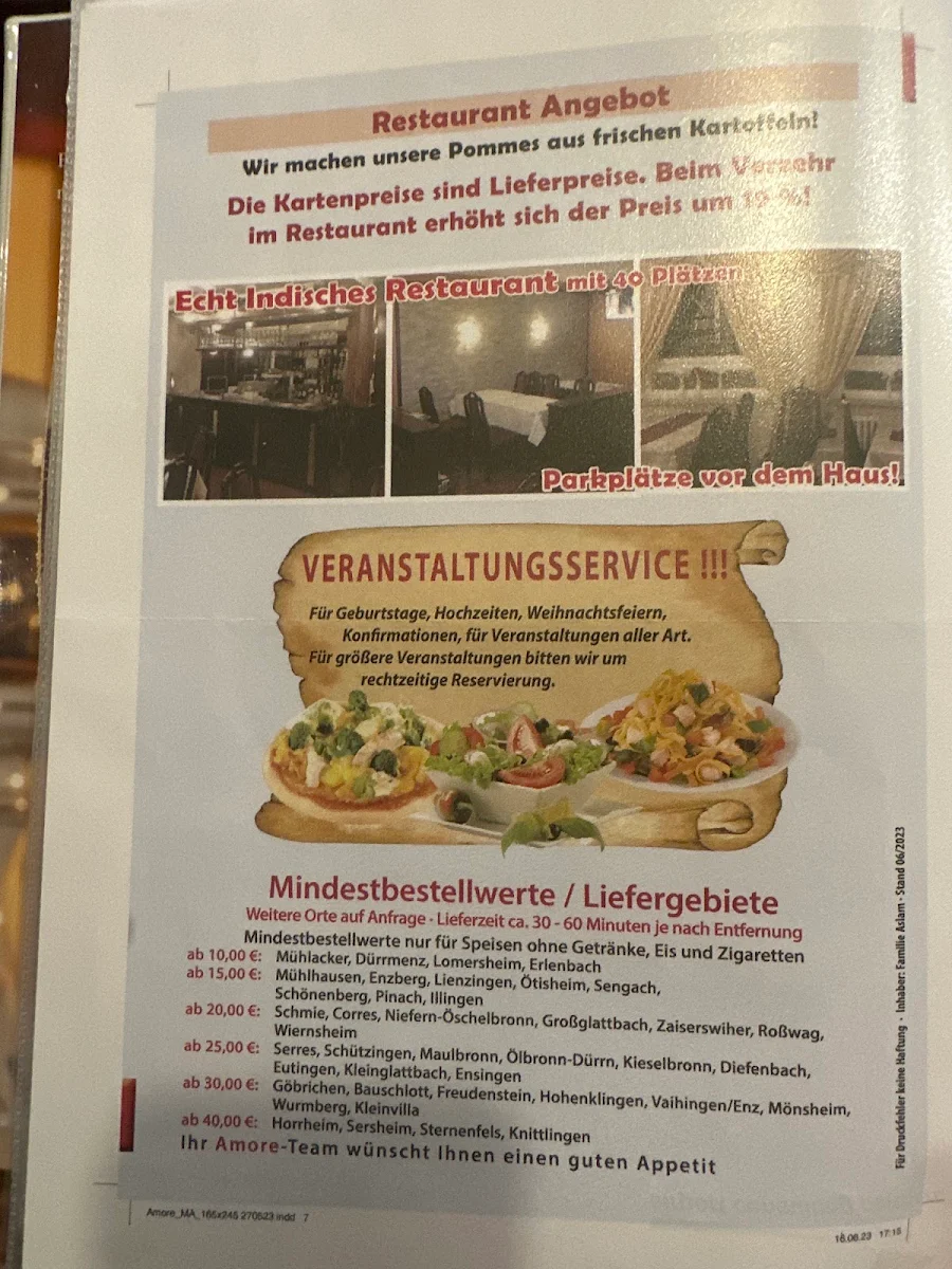 Speisekarte, Amore Pizza & Fried Chicken Mühlacker