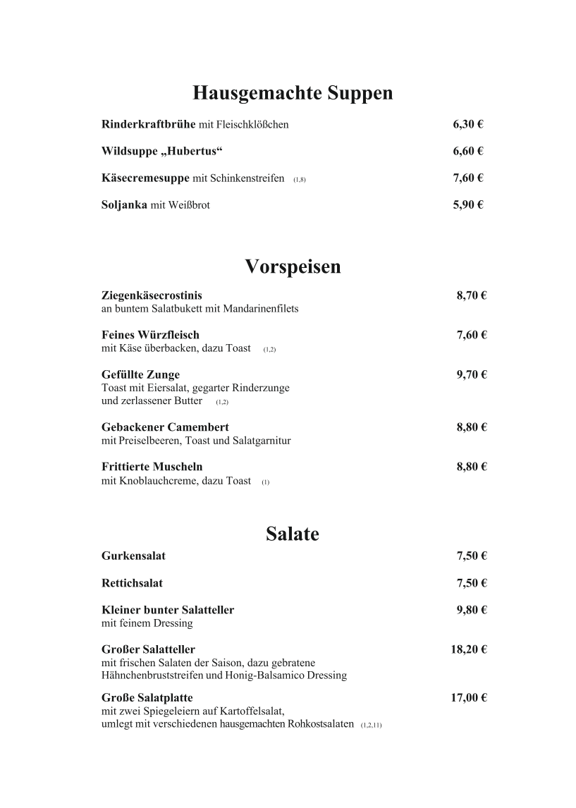 Speisekarte, Erntekranzbaude