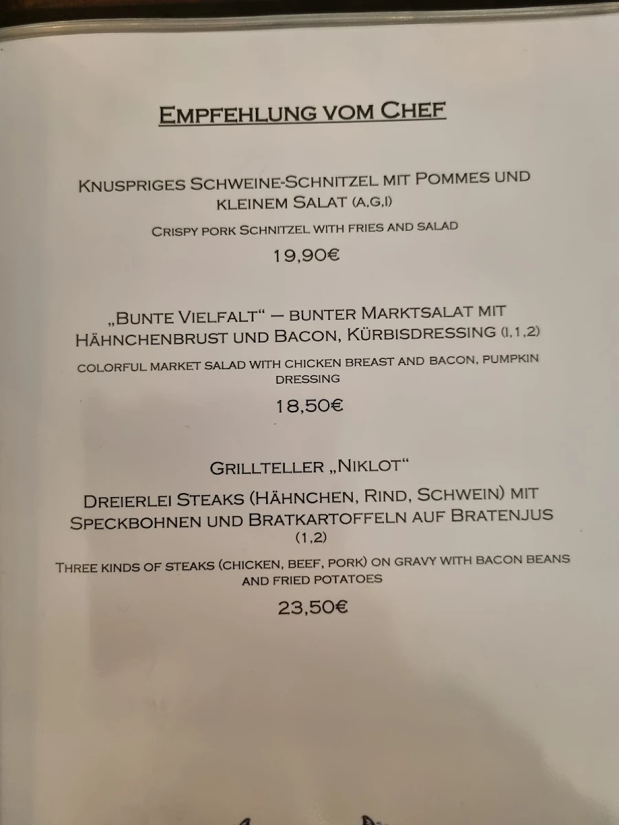 Speisekarte, Restaurant Friedrichs
