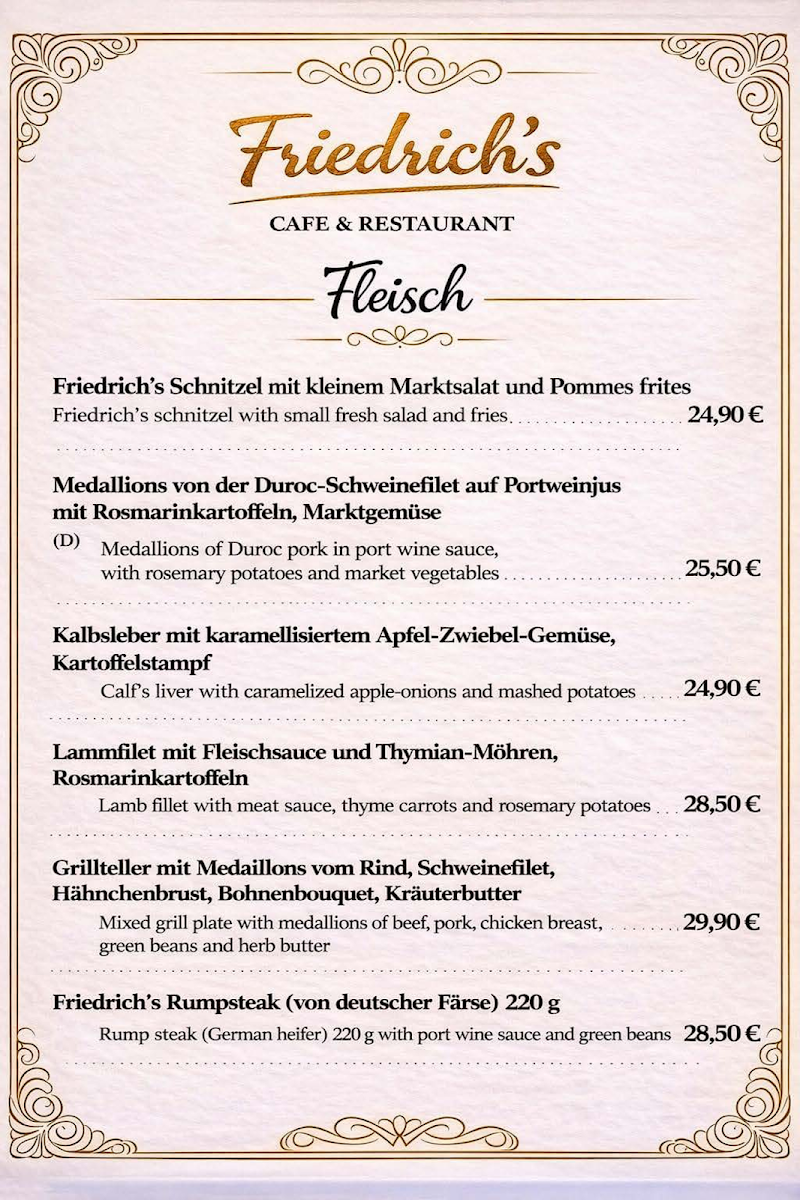 Speisekarte, Restaurant Friedrichs