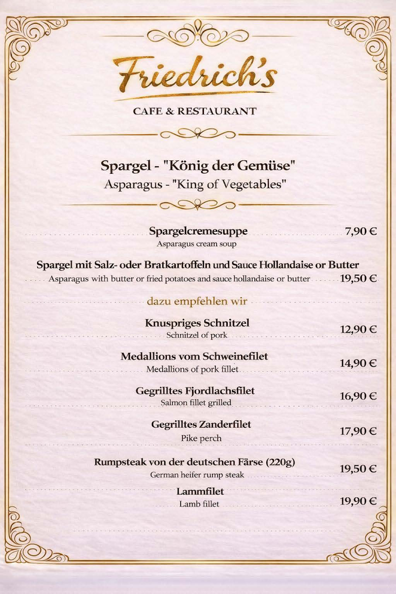 Speisekarte, Restaurant Friedrichs