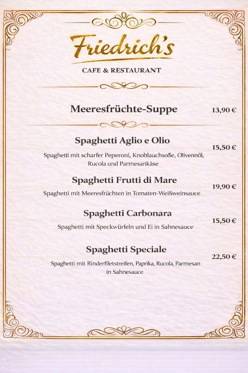 Speisekarte, Restaurant Friedrichs