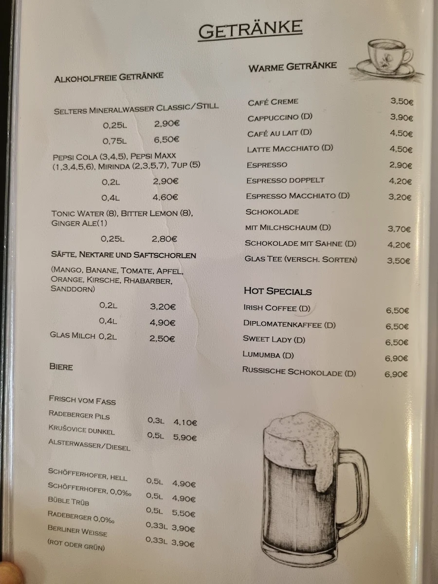 Speisekarte, Restaurant Friedrichs