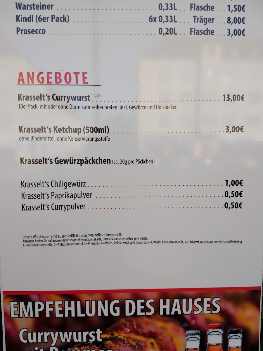 Speisekarte, Krasselt's Imbiss Berlin