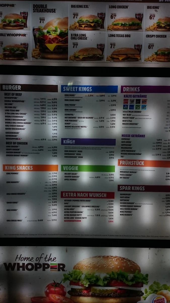 Speisekarte, Burger King Euskirchen