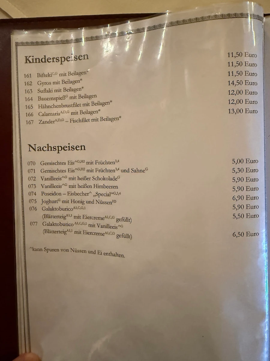 Speisekarte, Poseidon