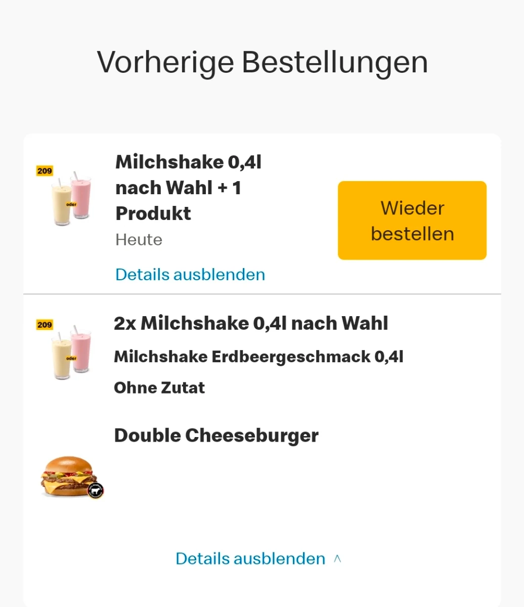 Speisekarte, McDonald's