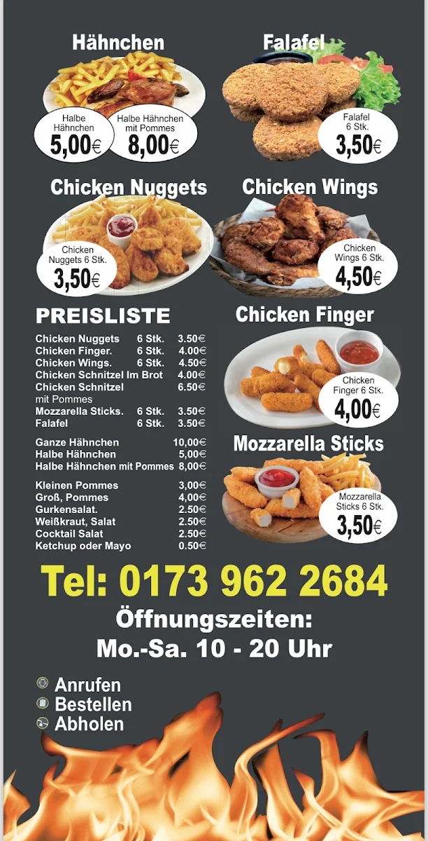 Speisekarte, IDIL Hähnchengrill