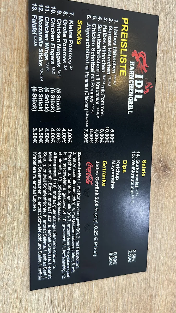 Speisekarte, IDIL Hähnchengrill