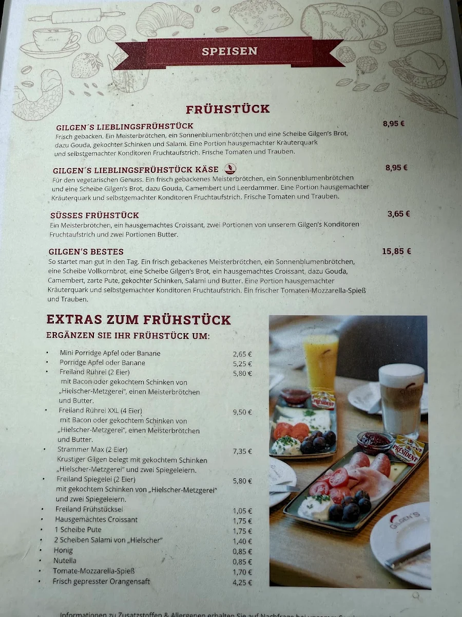 Speisekarte, GILGEN'S Bäckerei & Konditorei