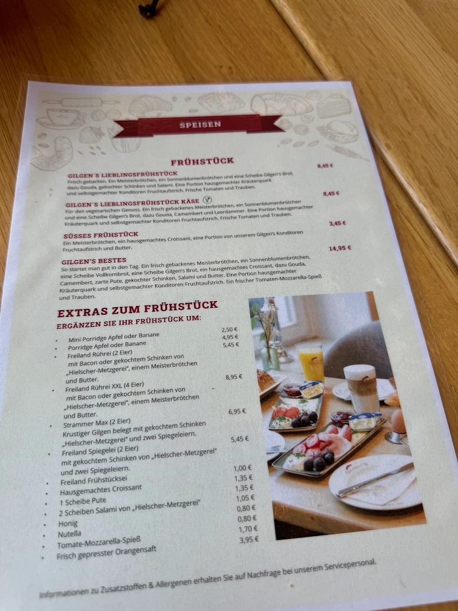 Speisekarte, GILGEN'S Bäckerei & Konditorei