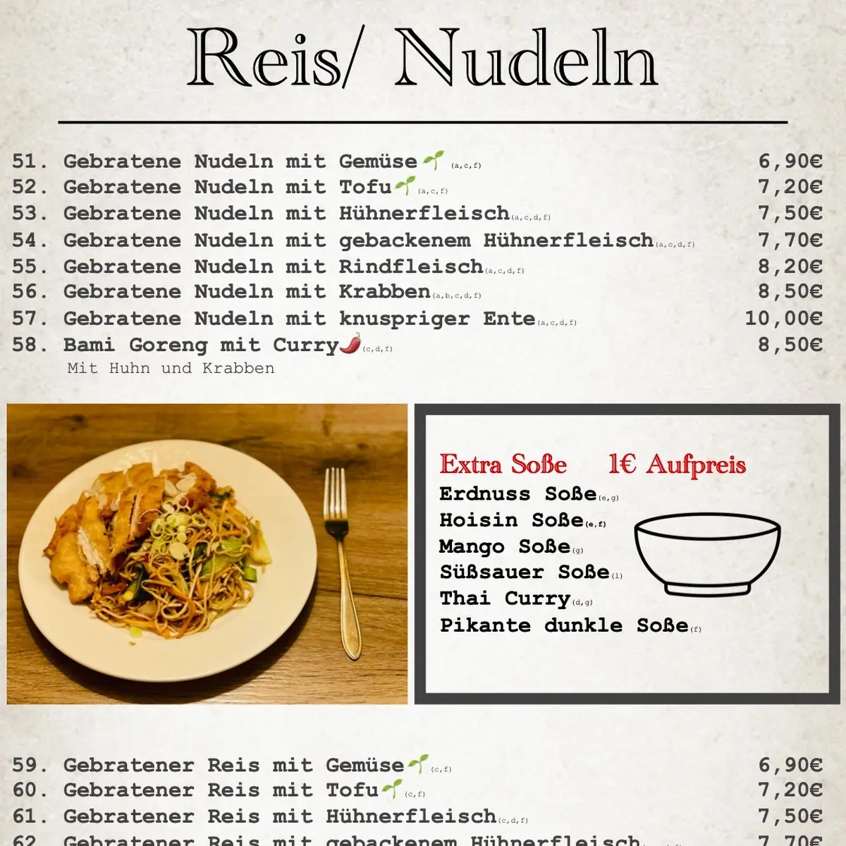 Speisekarte, Lang Sen Restaurant