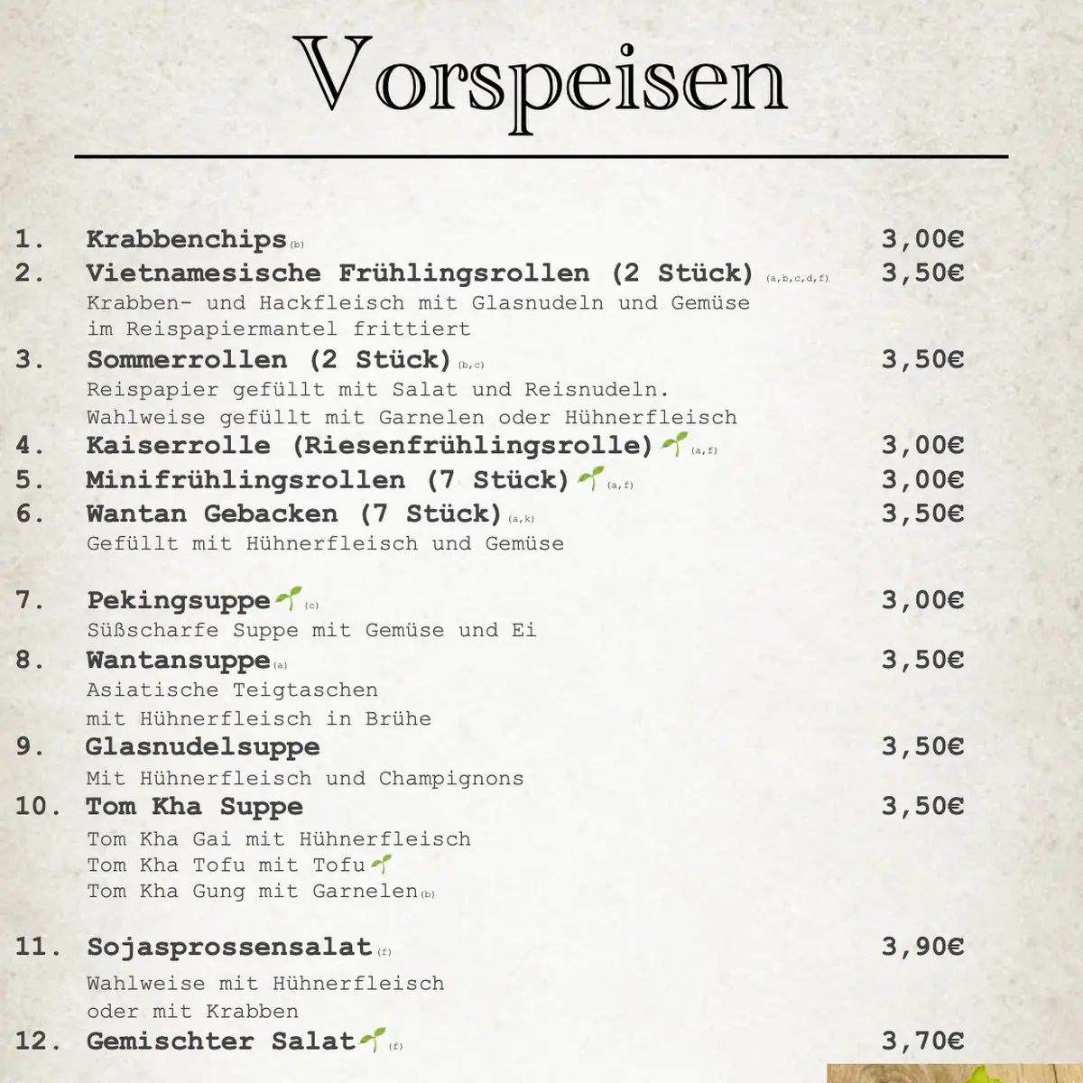 Speisekarte, Lang Sen Restaurant