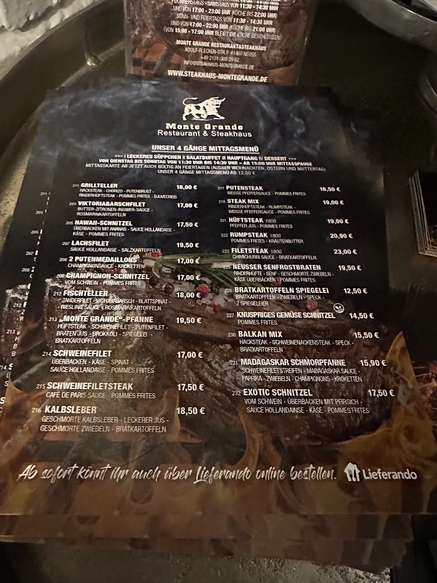 Speisekarte, Restaurant & Steakhaus Monte Grande