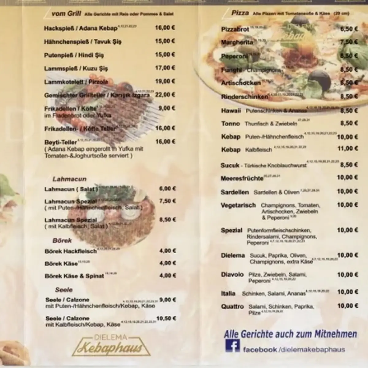 Speisekarte, Dielema Kebaphaus Dielheim