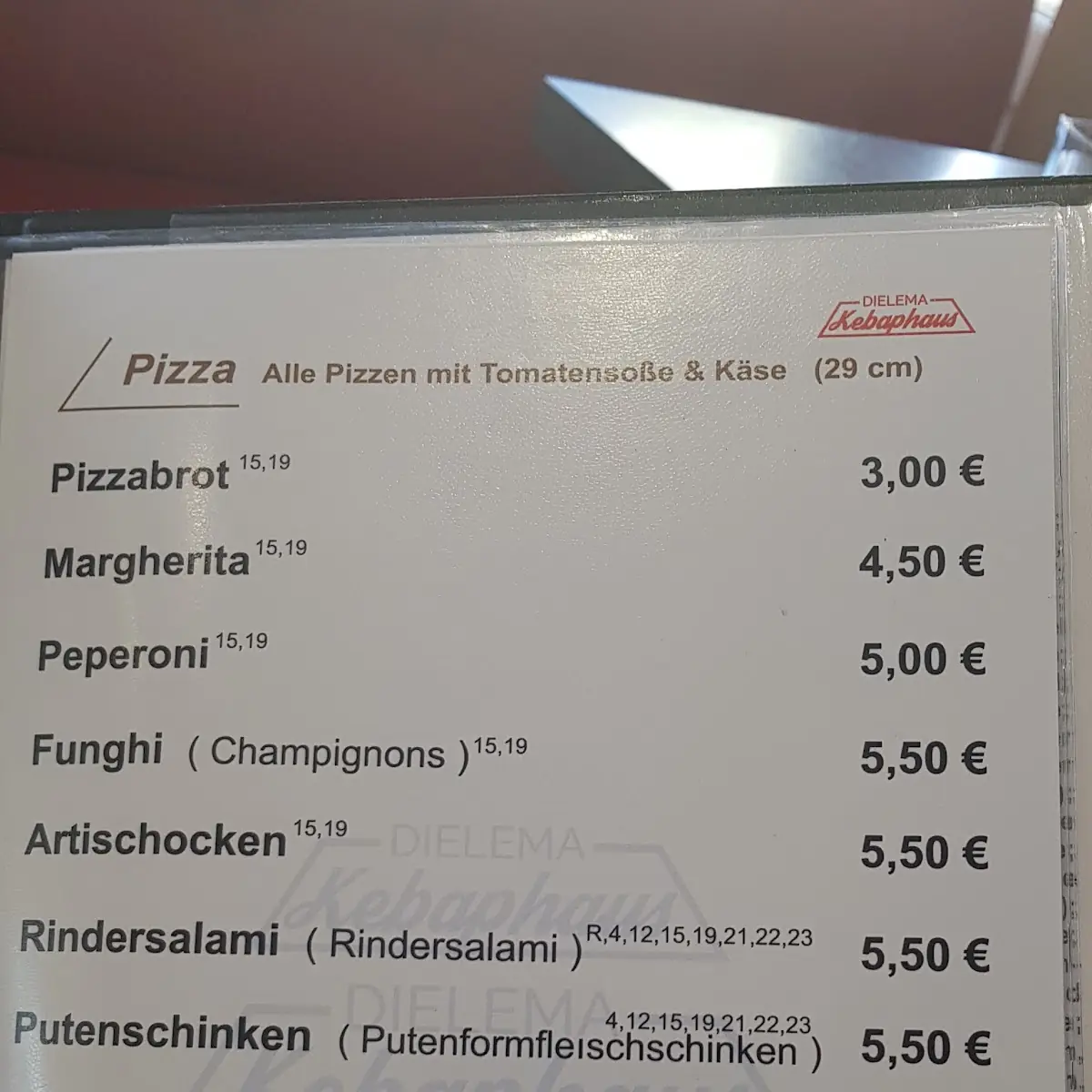 Speisekarte, Dielema Kebaphaus Dielheim