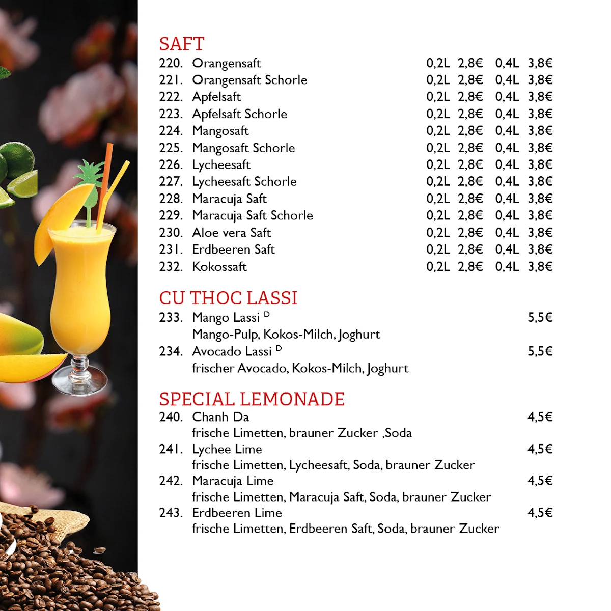 Speisekarte, Cu Thoc Restaurant