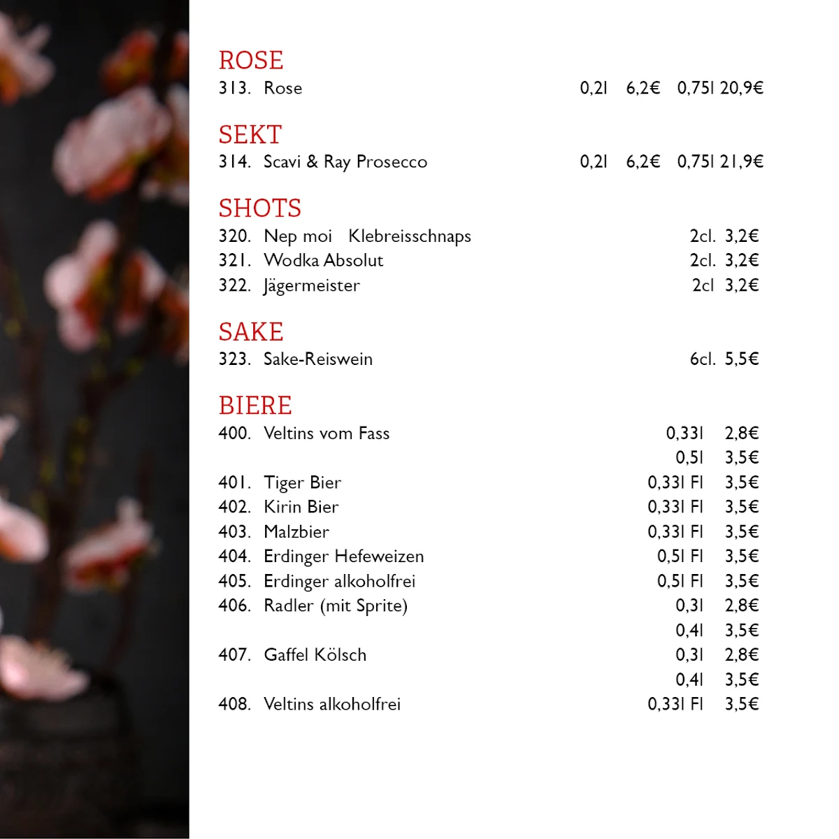 Speisekarte, Cu Thoc Restaurant