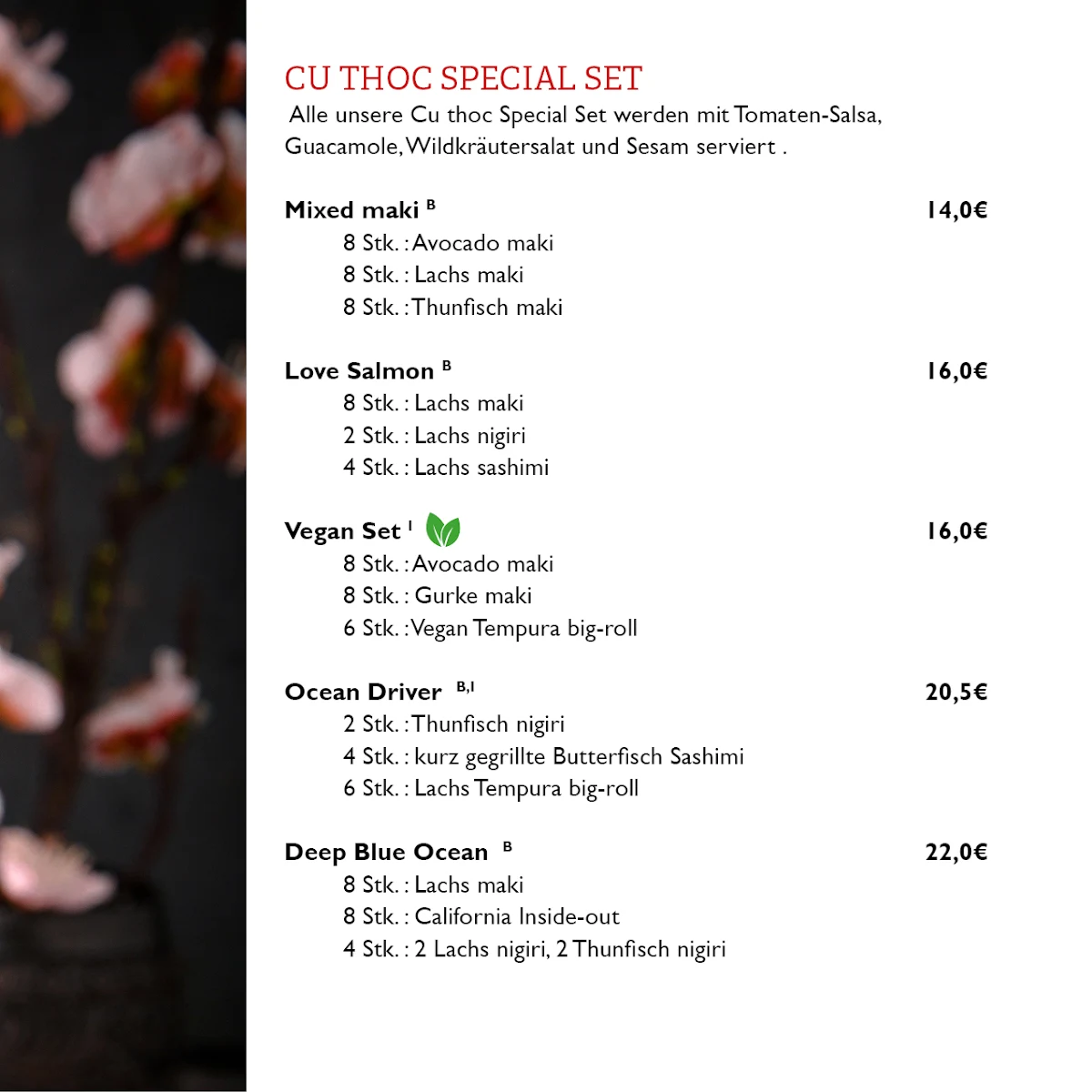 Speisekarte, Cu Thoc Restaurant