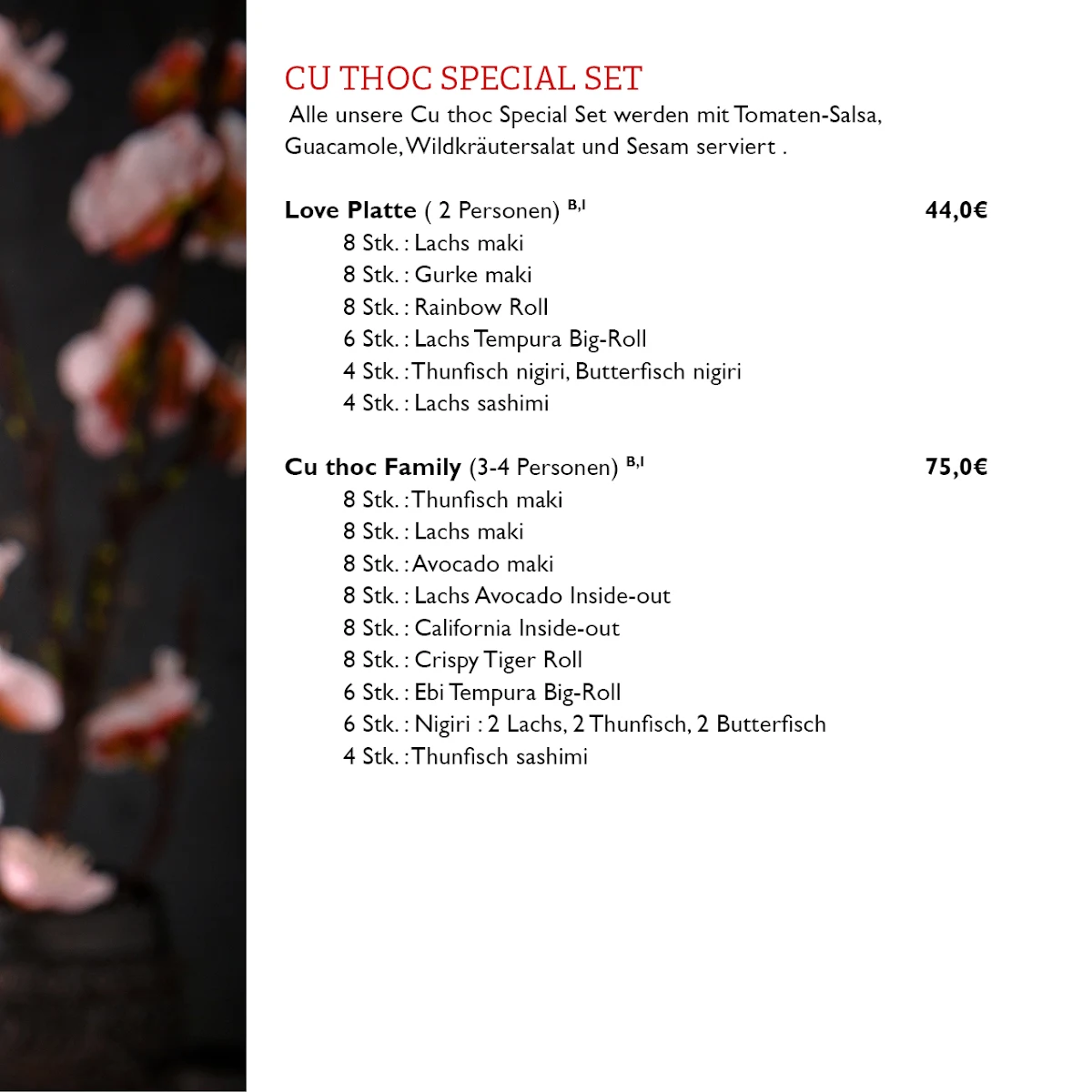 Speisekarte, Cu Thoc Restaurant