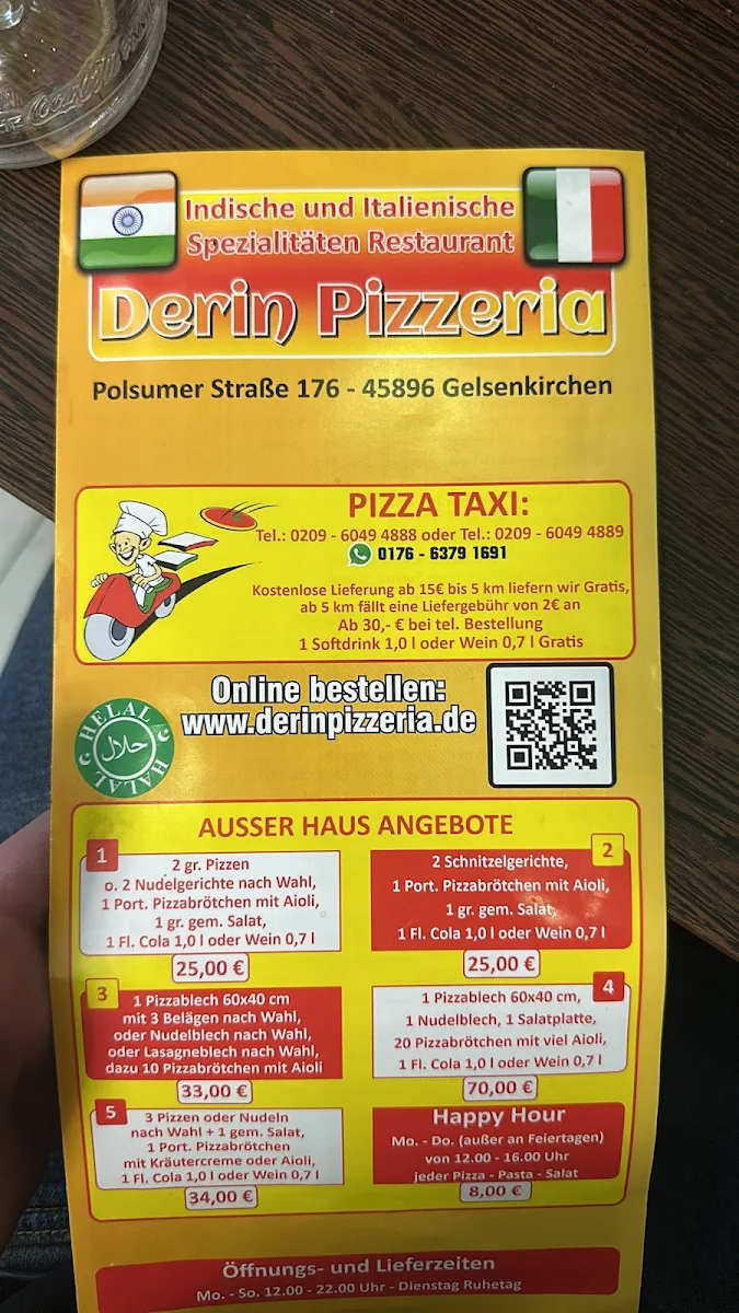 Speisekarte, Derin Pizzeria