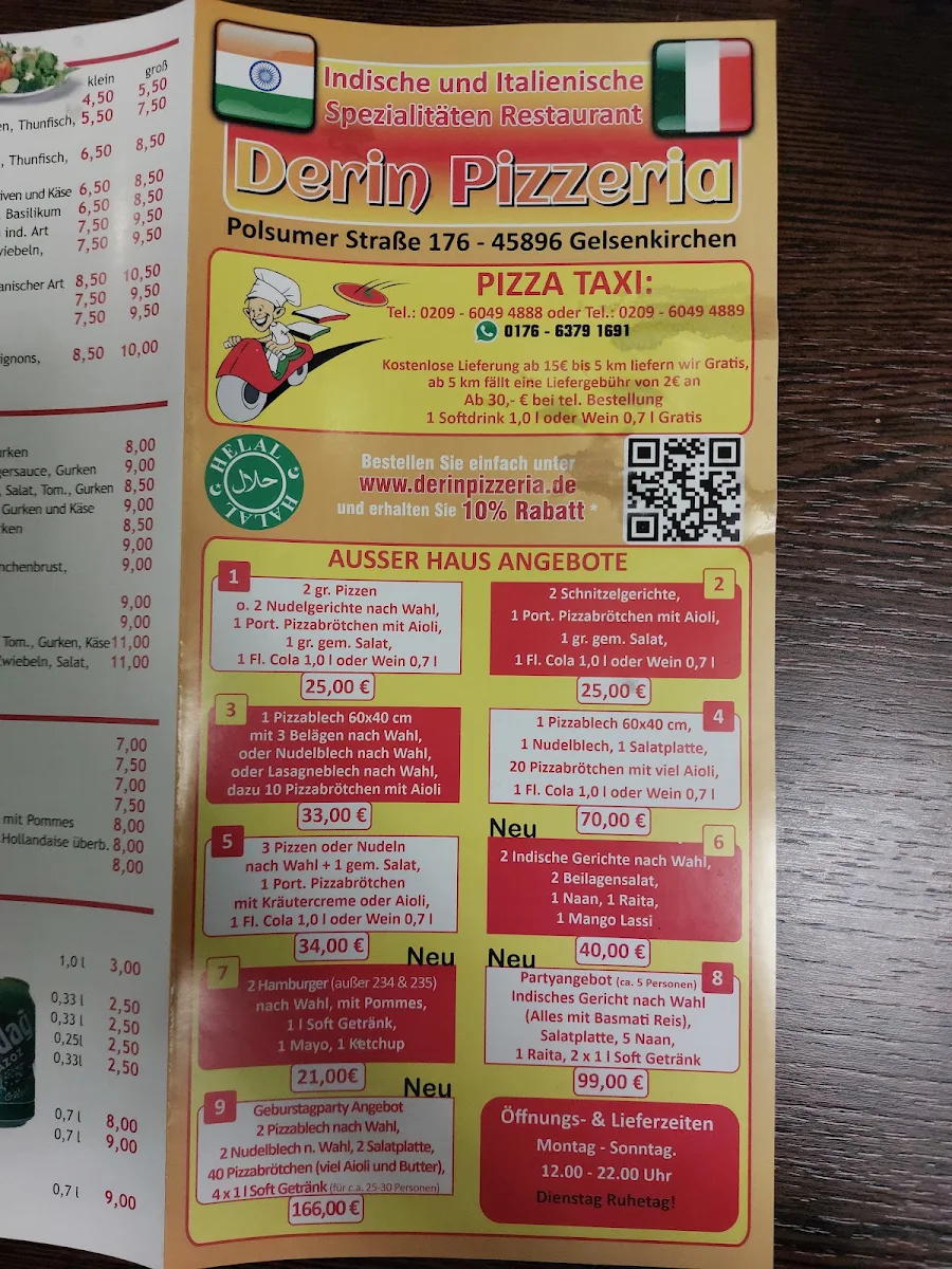Speisekarte, Derin Pizzeria