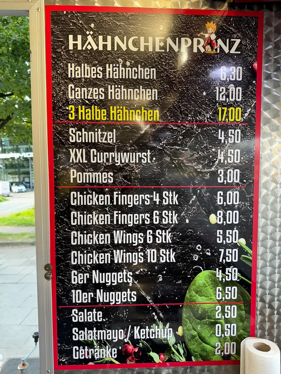 Speisekarte, Hähnchenprinz ( Gockel König )