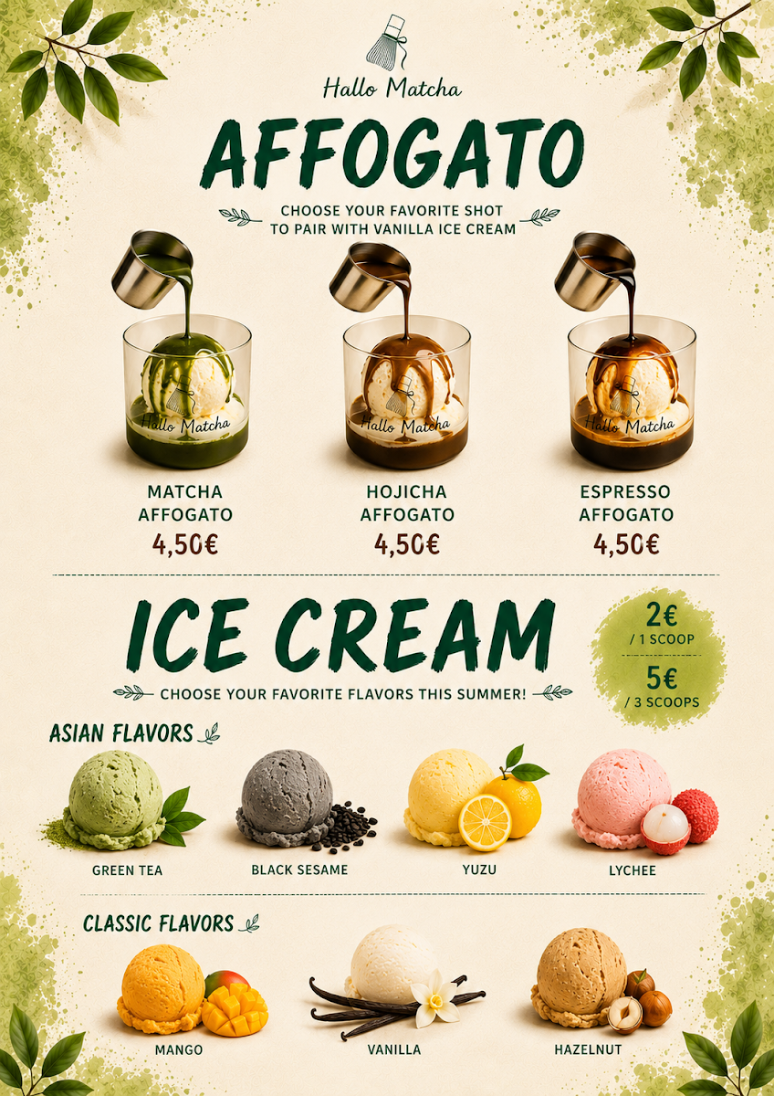 Speisekarte, Hallo Matcha Café