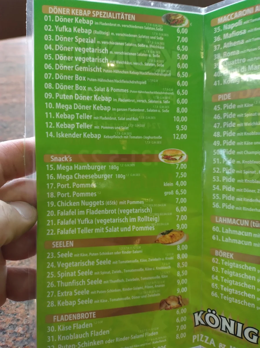 Speisekarte, König Pizza & Kebab