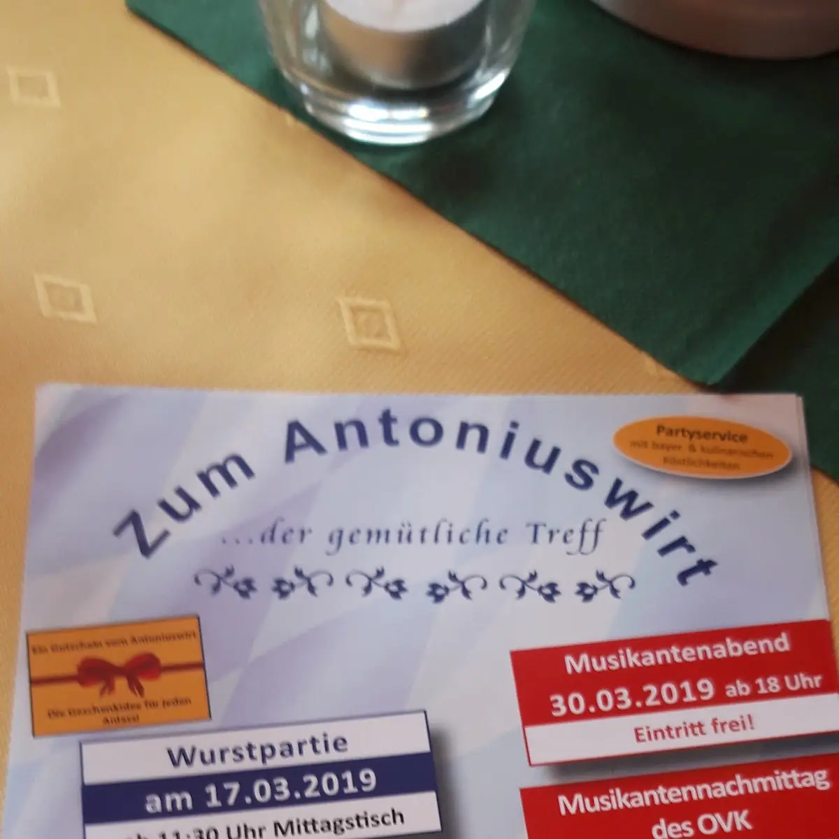 Speisekarte, Zum Antoniuswirt Gaststätte Fam. Killermann
