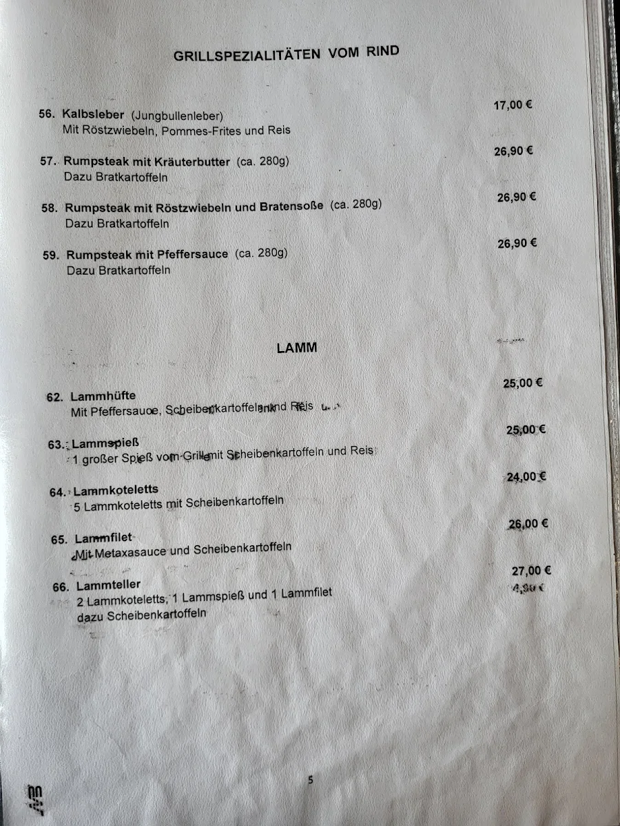 Speisekarte, Restaurant Zeus