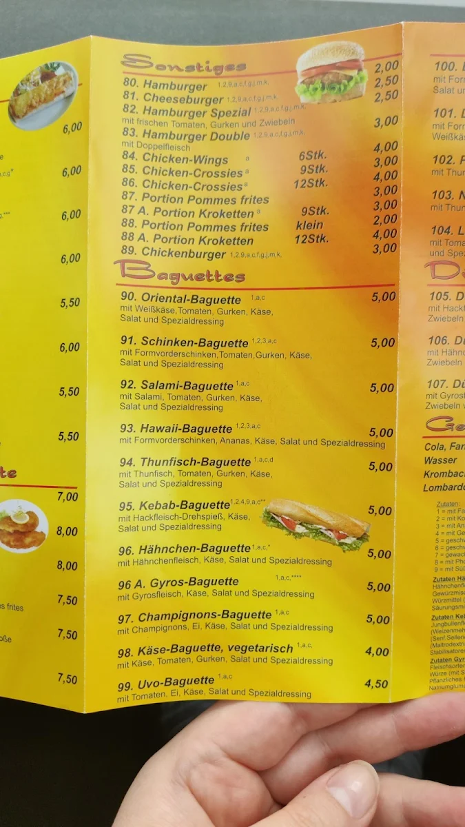 Speisekarte, Pizzeria Kebabhaus