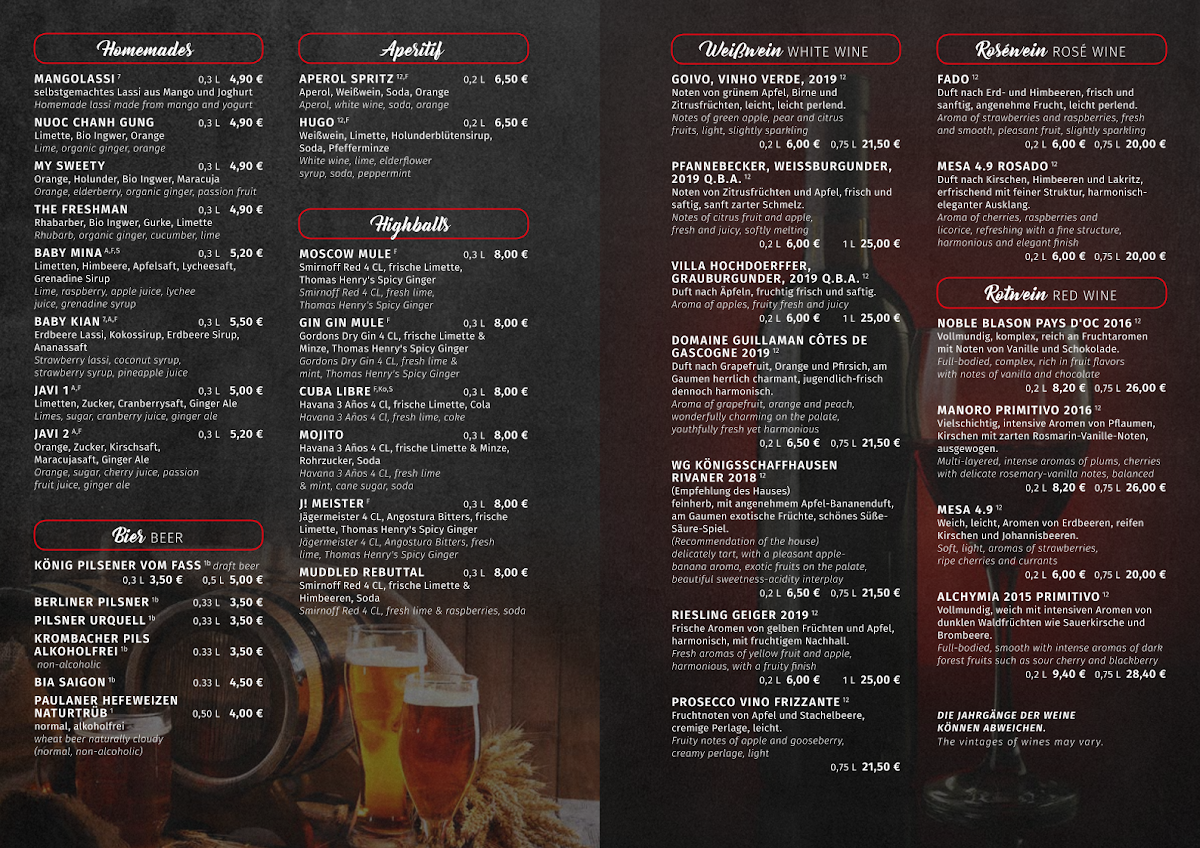 Speisekarte, JaVi 92 Restaurant