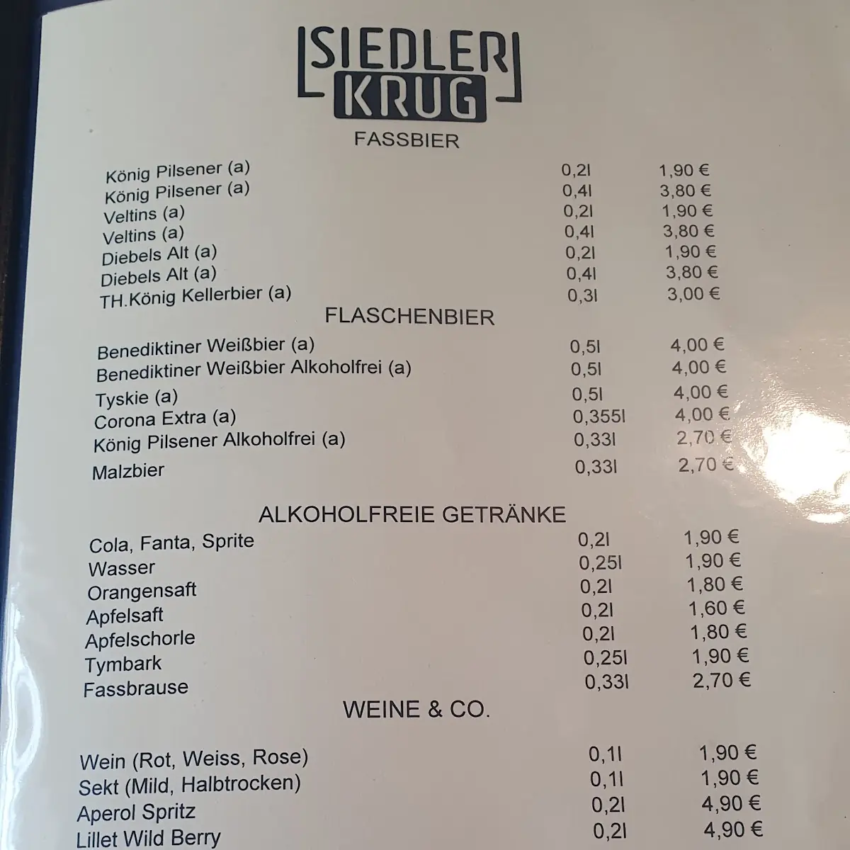 Speisekarte, Siedlerkrug