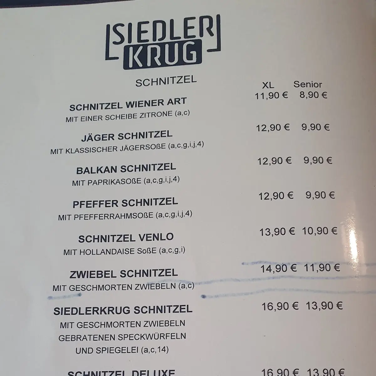 Speisekarte, Siedlerkrug
