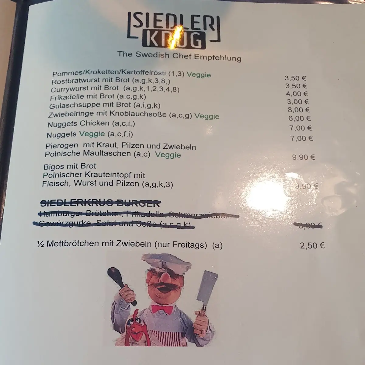 Speisekarte, Siedlerkrug