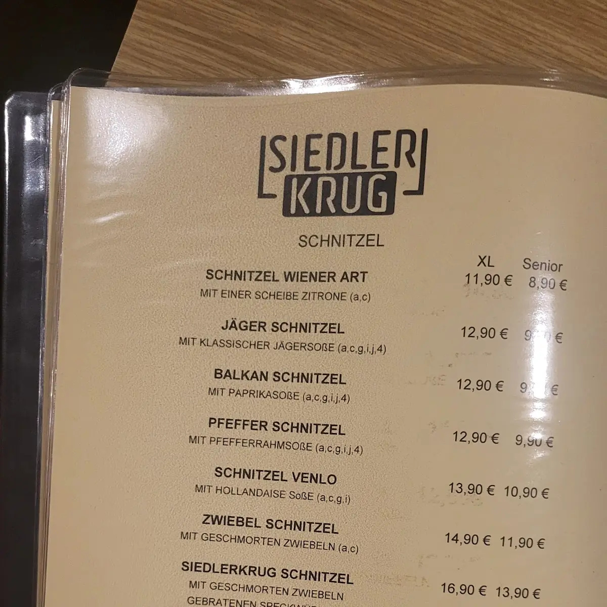 Speisekarte, Siedlerkrug